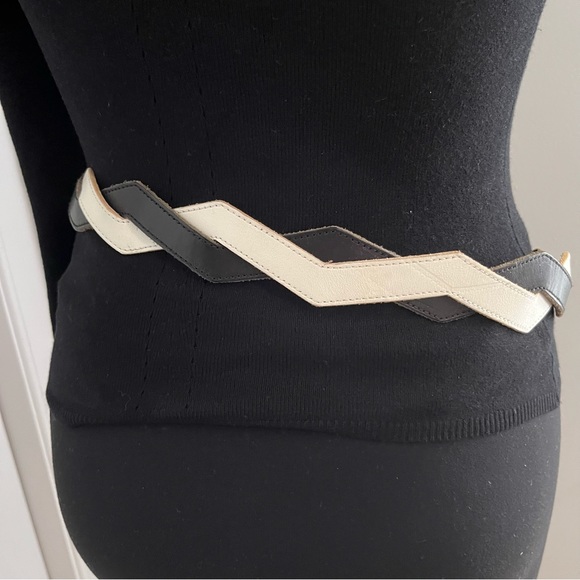 DIESEL BLACK AND WHITE BRAIDED LEATHER BELT - Picture 5 of 14